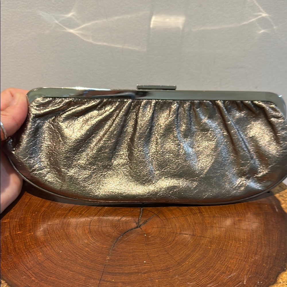 Banana Republic Bronze Leather Metallic Clutch 10” x 4” Evening Formal